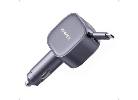 Anker USB-C Car Charger, 75W Max Ultra-Compact Type-C Fast Car Charger with Built-in Retractable Cable Car Adapter for iPhone 15/14 Series, Samsung S24/S23, MacBook Pro/Air, iPad, and More